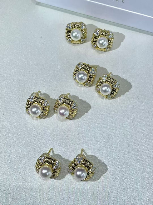 Akoya Pearl Square Stud Earrings – Modern Chic & Vintage-Inspired